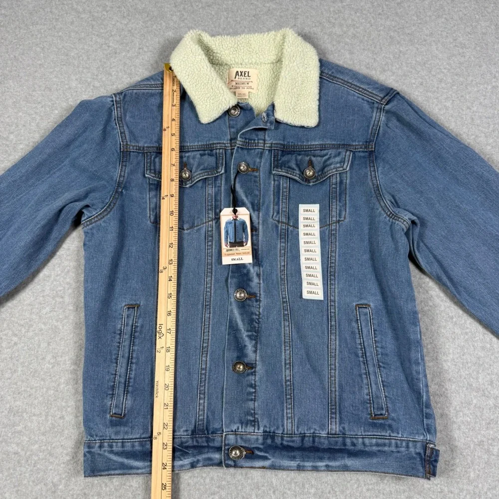 Axel Brand Mens Sherpa Lined Denim Trucker Jacket Blue Medium Wash Small NEW - Picture 5 of 8